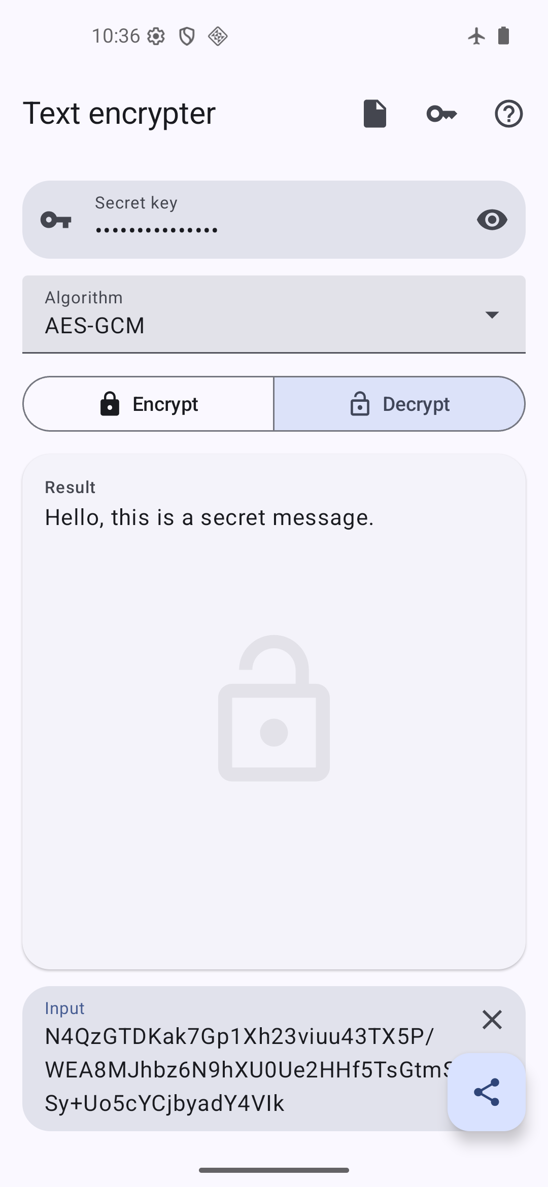 Decrypting a text in Text encrypter