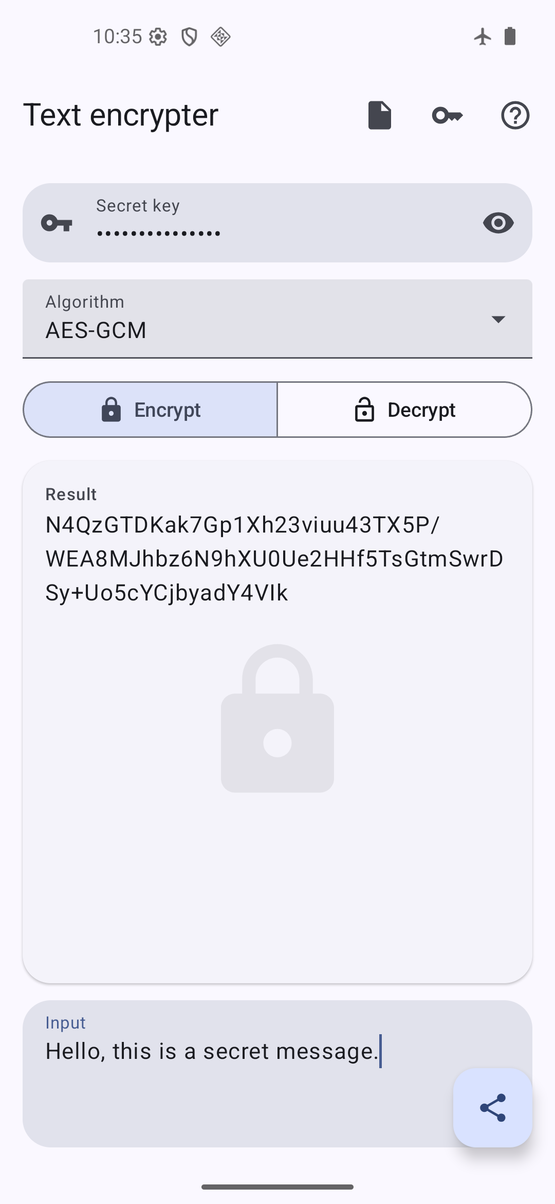 Encrypting a text in Text encrypter