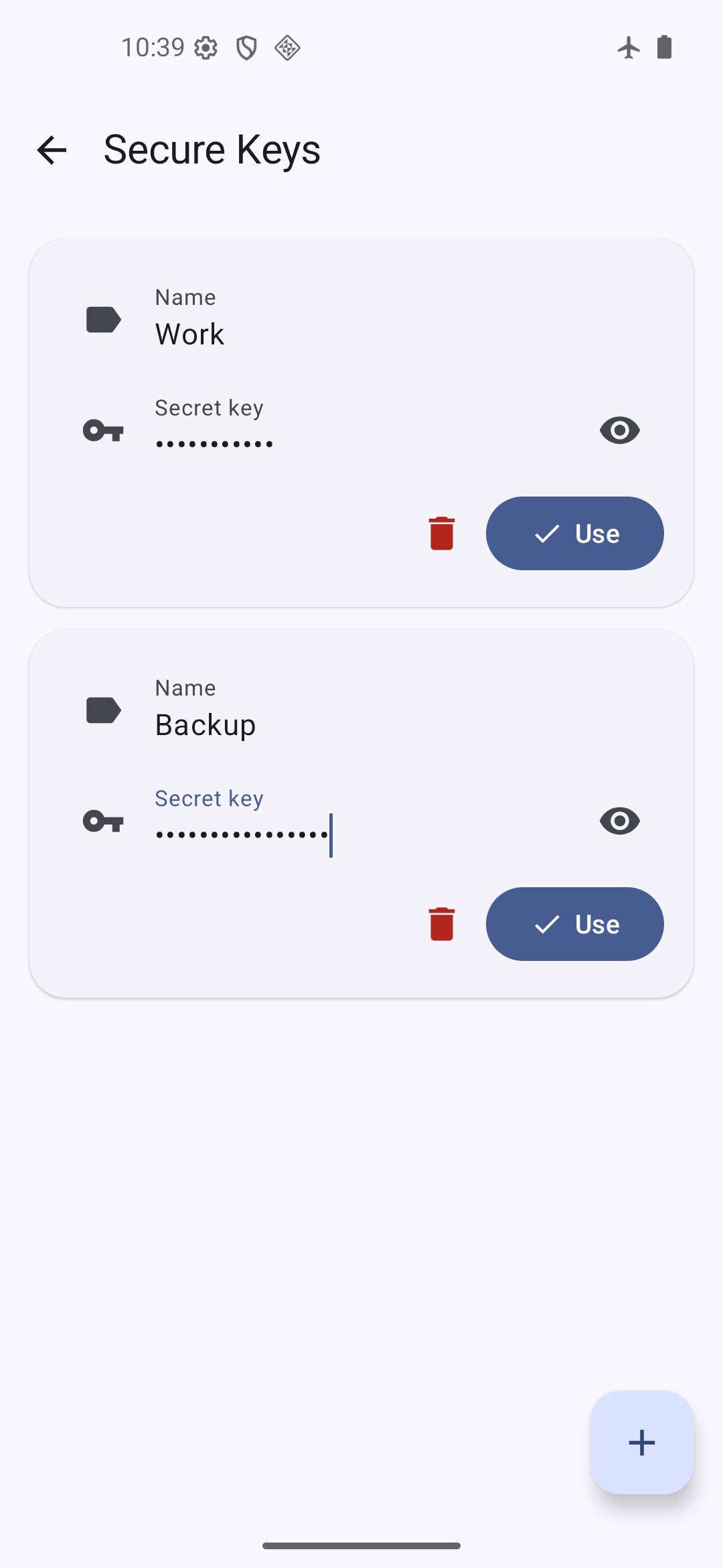Managing several named secret keys